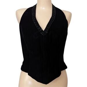 Vintage Velvet Beaded Halter Top Small Witchy Whimsigoth‎ 90s Grunge Party Club